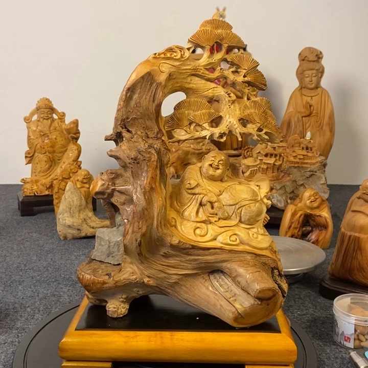 柏木崖柏弥勒佛摆件根雕工艺品