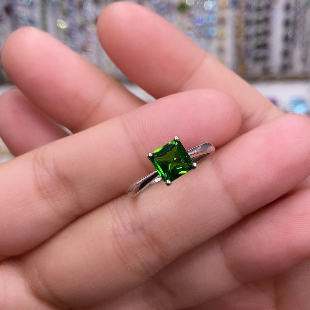 透辉石开口戒指银S925镶嵌