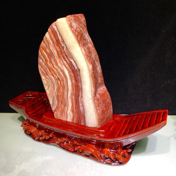 精品收藏一帆风顺天然猪肉石入户玄关新年摆件创意中式雕刻手工