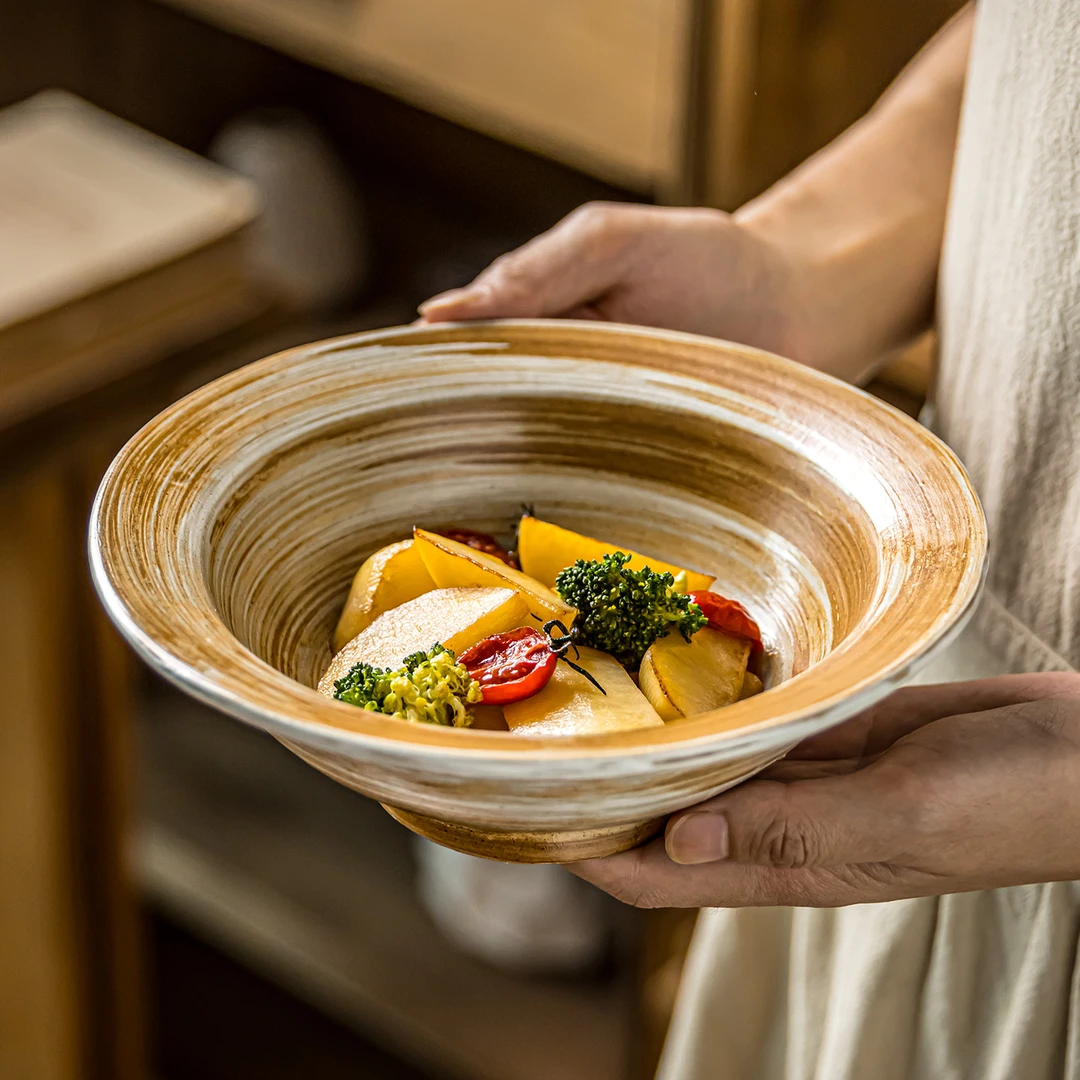 草帽碗复古日式餐具大碗拉面碗汤碗家用高颜值粗陶特色菜碗意面碗