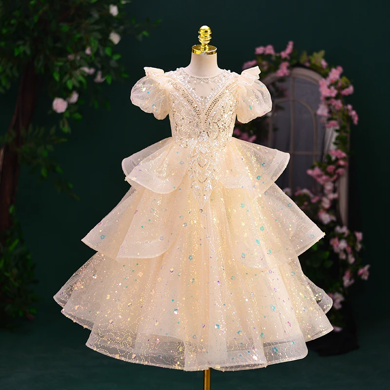 99551女童礼服轻奢高端儿童公主裙花童小女孩演出服钢琴演主持人