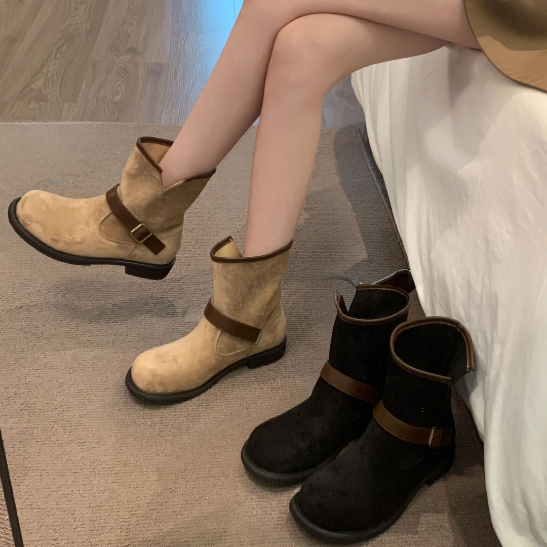 贾不假短靴女士2025秋冬新款气质法式小个子百搭高颜值显瘦靴子