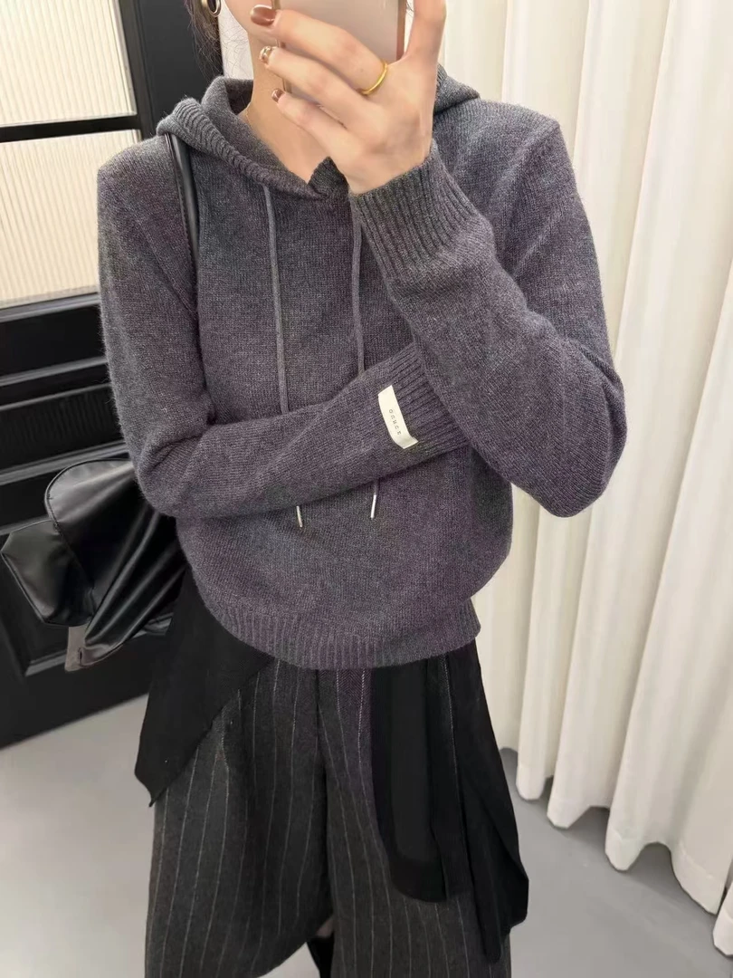 韩系简约休闲洋气连帽慵懒风软糯毛衣女2025冬新款百搭针织衫打底