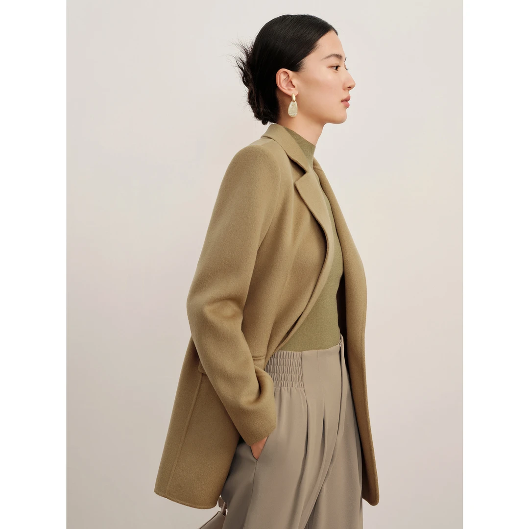 【安雅专属】玖姿安娜蔻JTDD72502一手长羊毛西装大衣女冬季