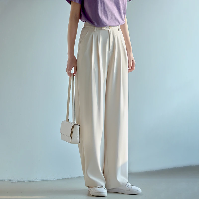 原水2025春夏新款直筒裤阔腿休闲西装裤卡其色裤子韩系长裤B59005