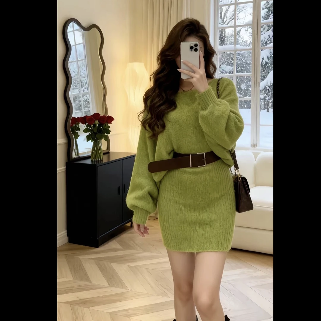 AL 秋季斜肩长袖包臀连衣裙营造秋日氛围感