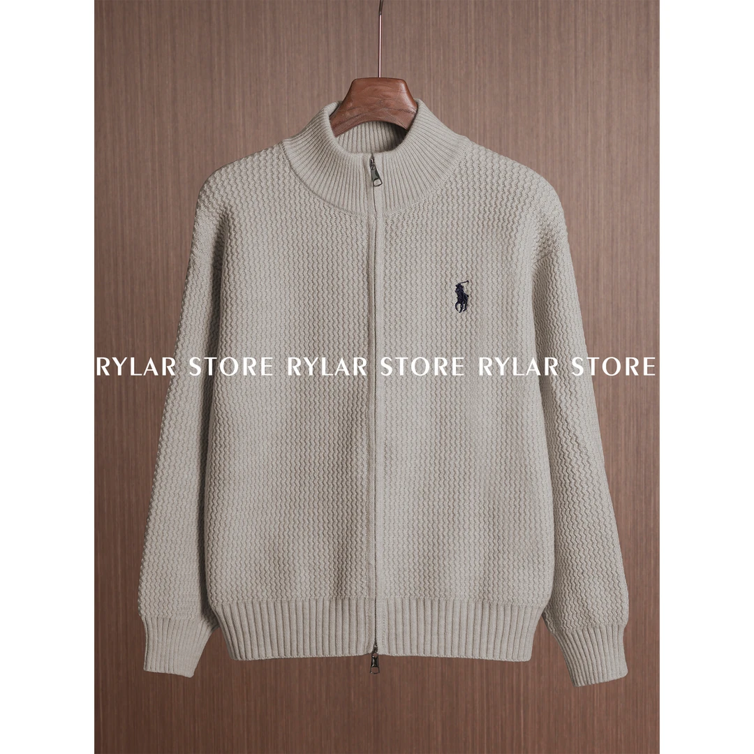 『Rylar』秋冬男士新款小马刺绣高定老钱风立领开衫针织衫