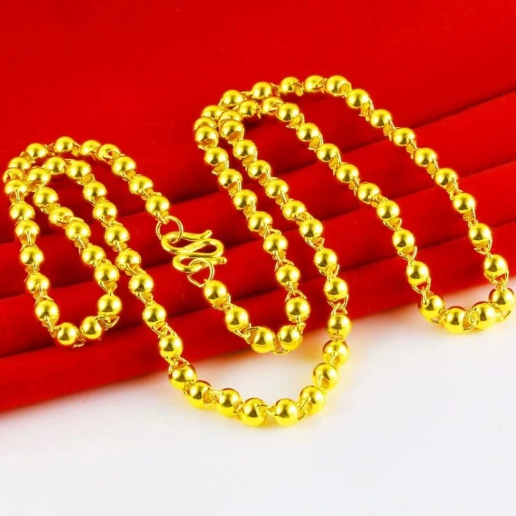 链子足银 足银古法圆珠项链气质时尚百搭简约金色