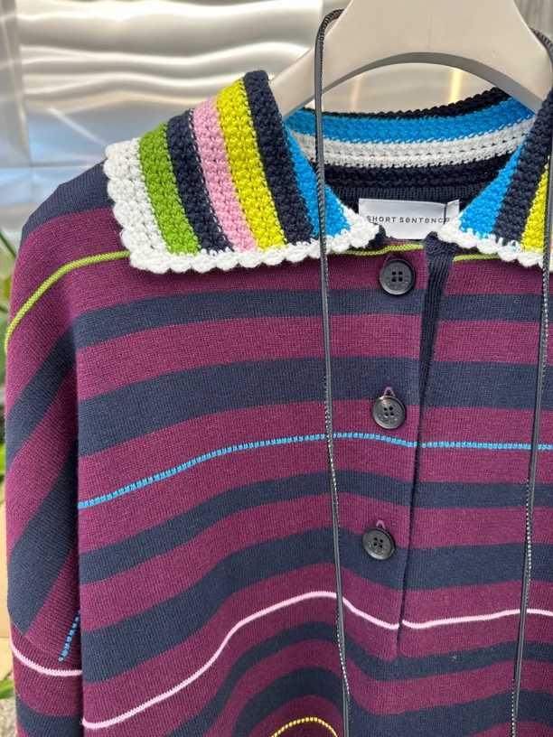 【新品】SHORT SENTENCE短句25春设计师款条纹长袖polo针织衫