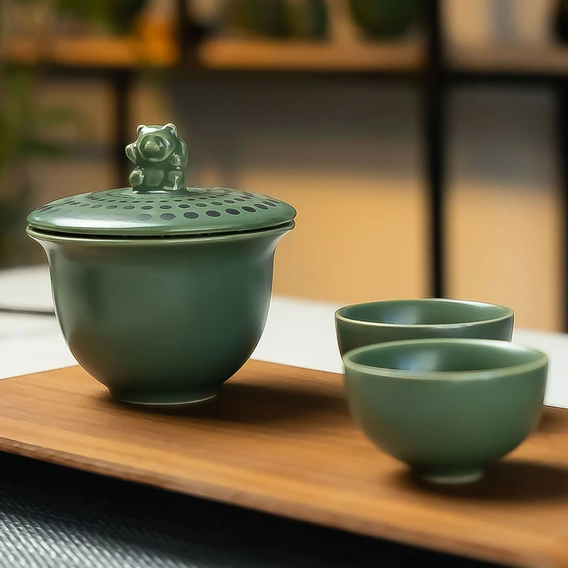 【空山月】十方邛窑说唱熊盖碗100ml一盖两杯高档创意居家送礼茶具