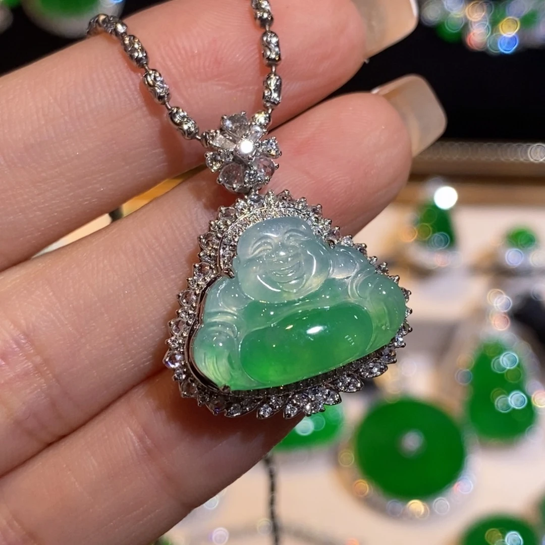 翡翠18K金镶嵌吊坠(赠链)缅甸翡翠