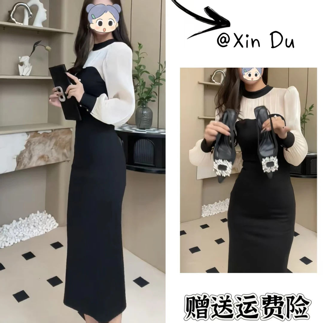 2025秋季新款时尚显瘦气质女士网红洋气连衣裙百搭款D23020