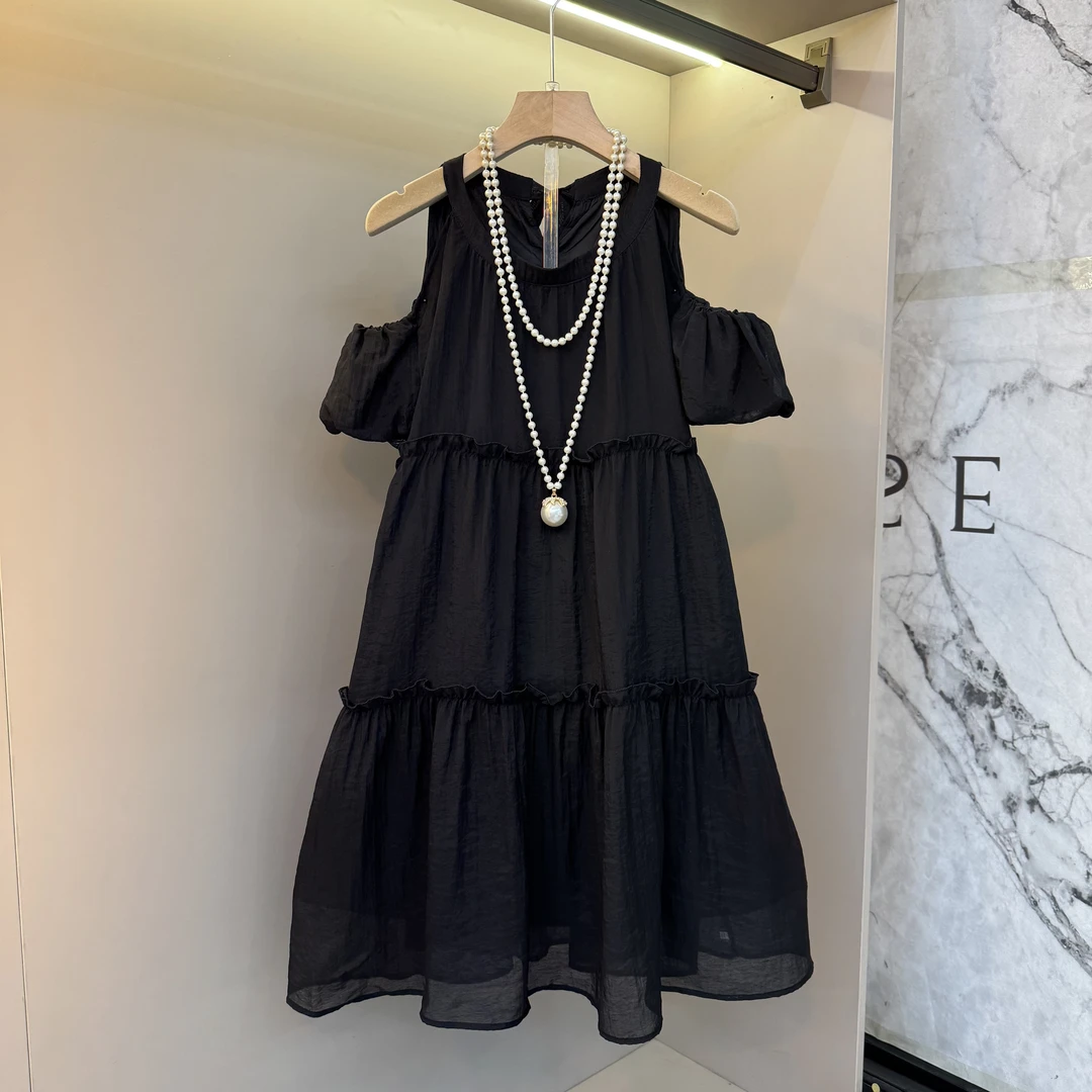 超甜温柔木耳边挂脖设计连衣裙女2025夏露肩小心机减龄短裙68171