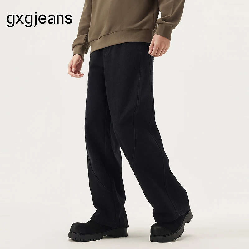 gxg.jeans男装 黑色简约潮流宽松直筒牛仔长裤休闲裤男 25秋新品