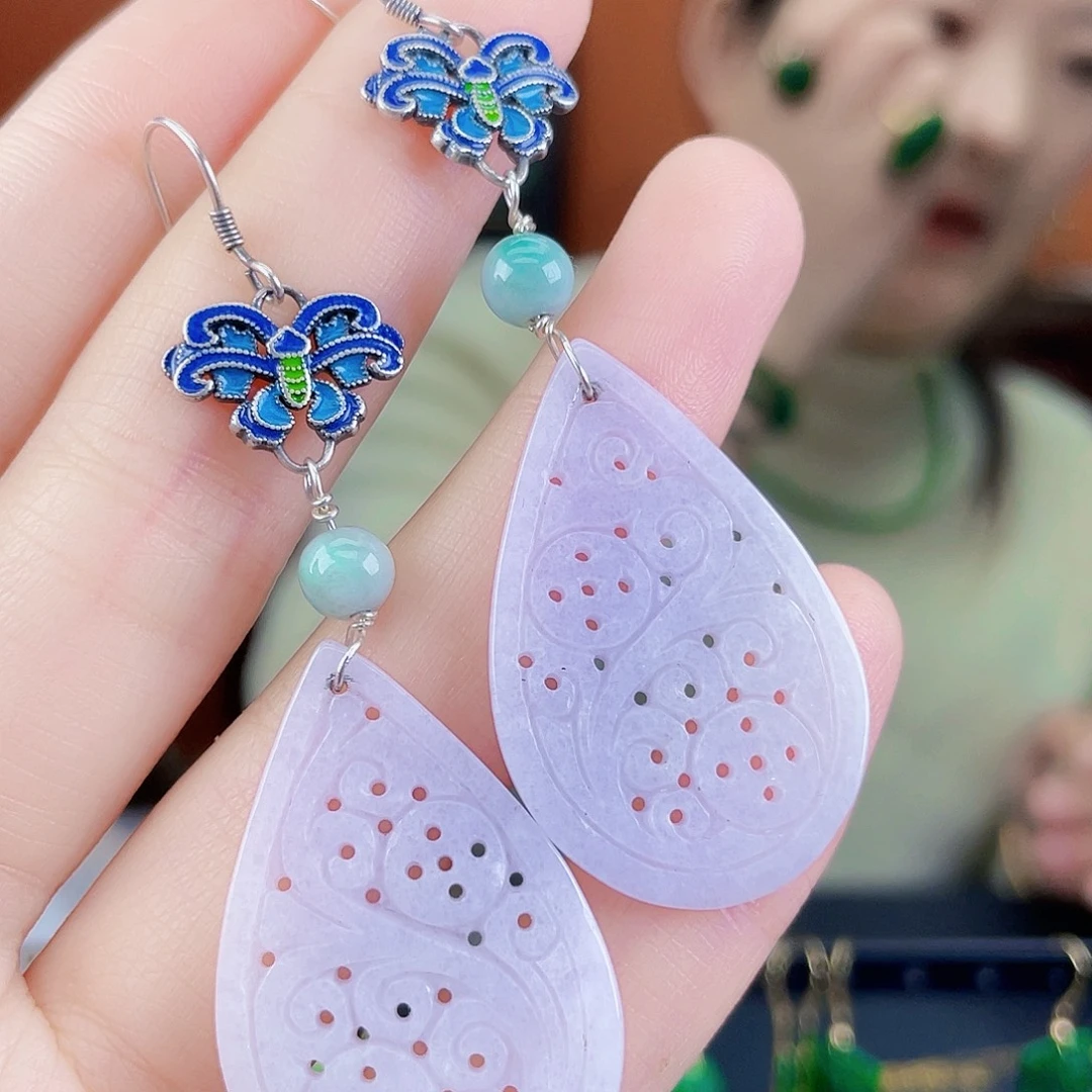 翡翠银S925镶嵌耳饰