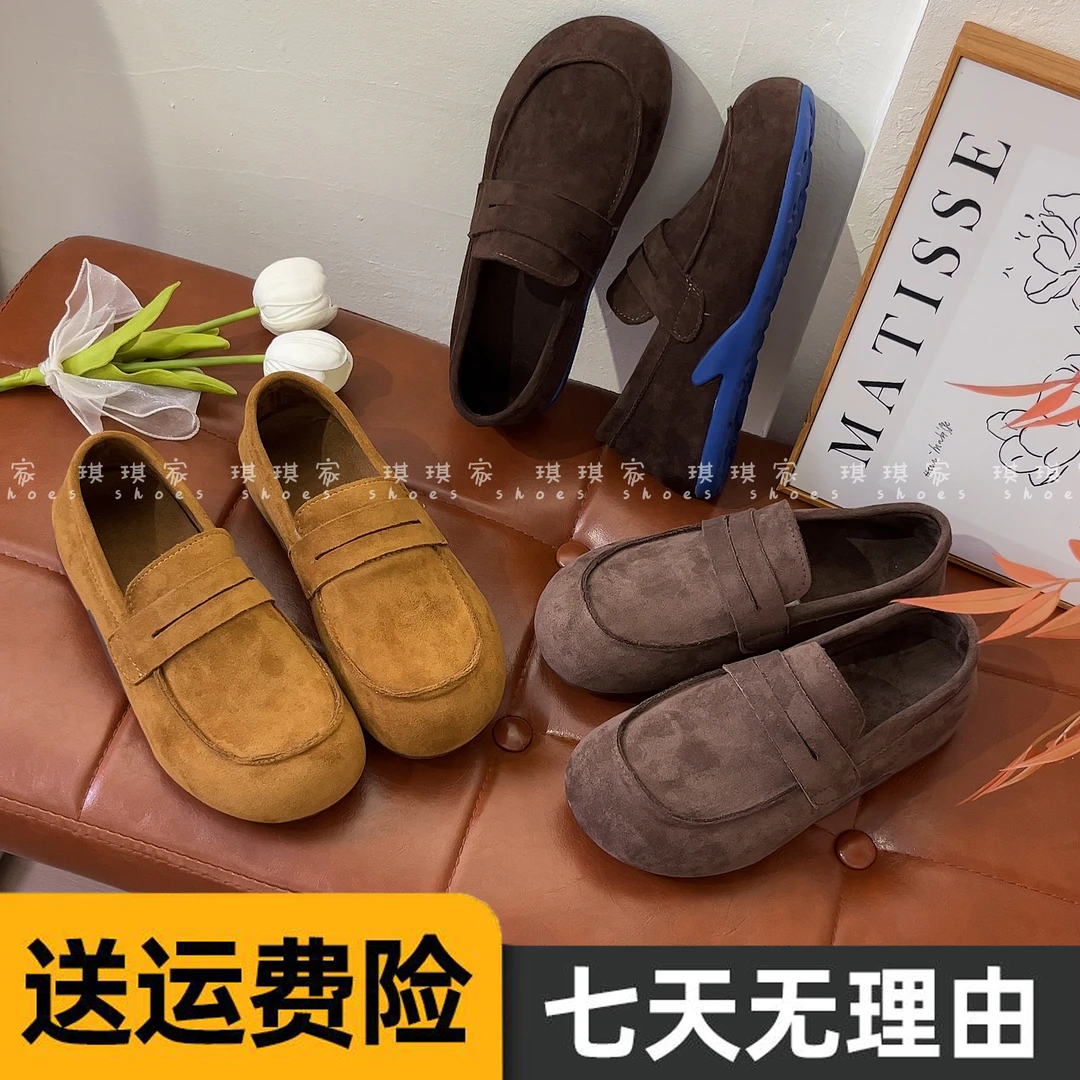 【琪琪】手工复古小皮鞋棕色单鞋英伦乐福鞋女浅口一脚蹬软底鞋百搭