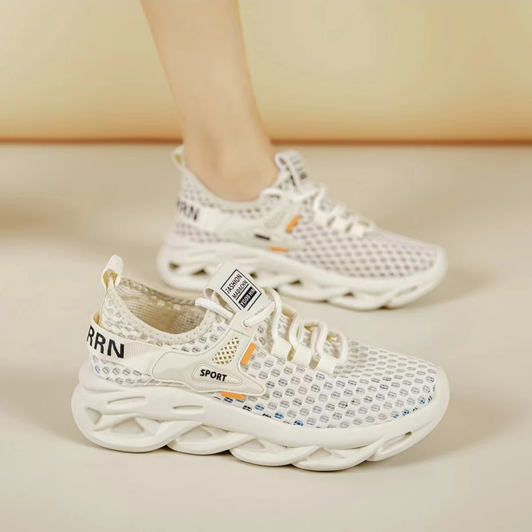 2025夏季新款潮流透气网面运动鞋女生圆头网眼透气网鞋透气休闲鞋
