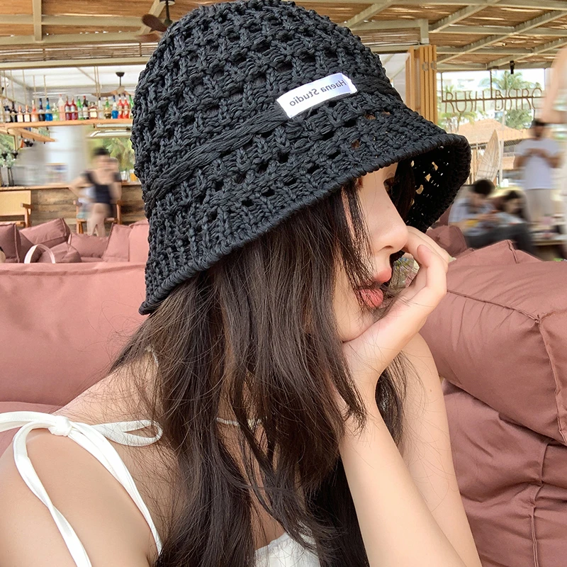 2025新款镂空草帽女夏季水桶帽子遮阳帽草编盆帽显脸小渔夫帽