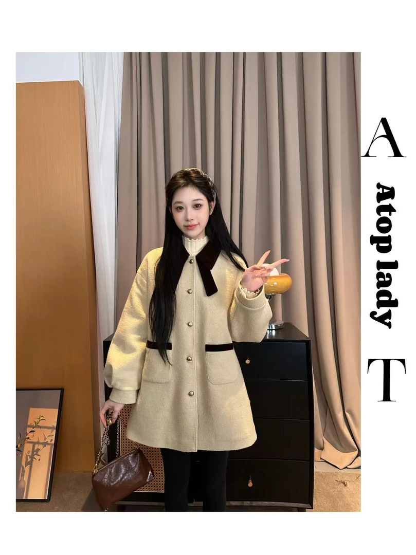 周周【棕栗奶茶】NEW 秋冬毛呢羽绒内胆气质韩系千金风显瘦外套裙