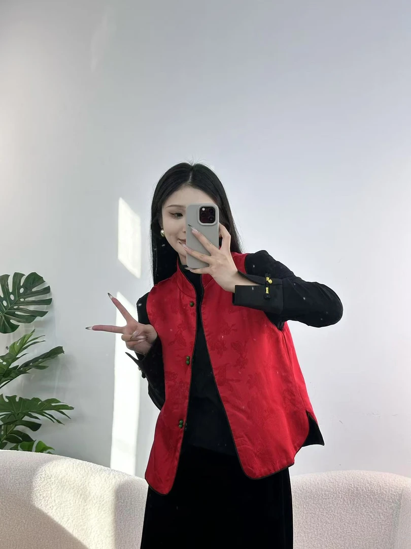 CHUNTIAN【黛汐】新中式暗纹提花双面双穿四季款马甲