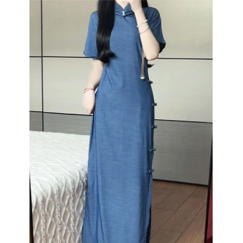 画报夫人新中式年新款传统温柔风旗袍民国日常文艺少女长裙