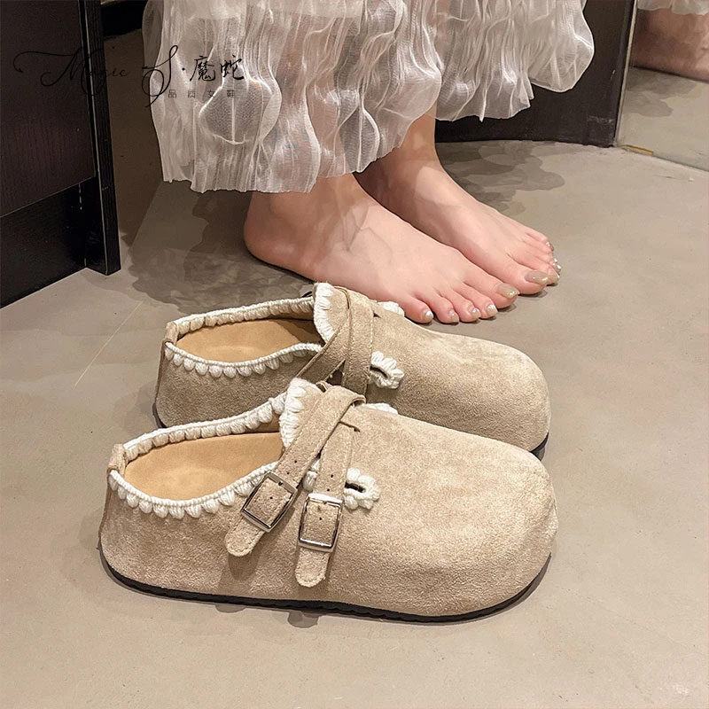 【万达撤柜】秋季新款百搭勃肯鞋爆款森系刺绣金属扣内增高网红韩版