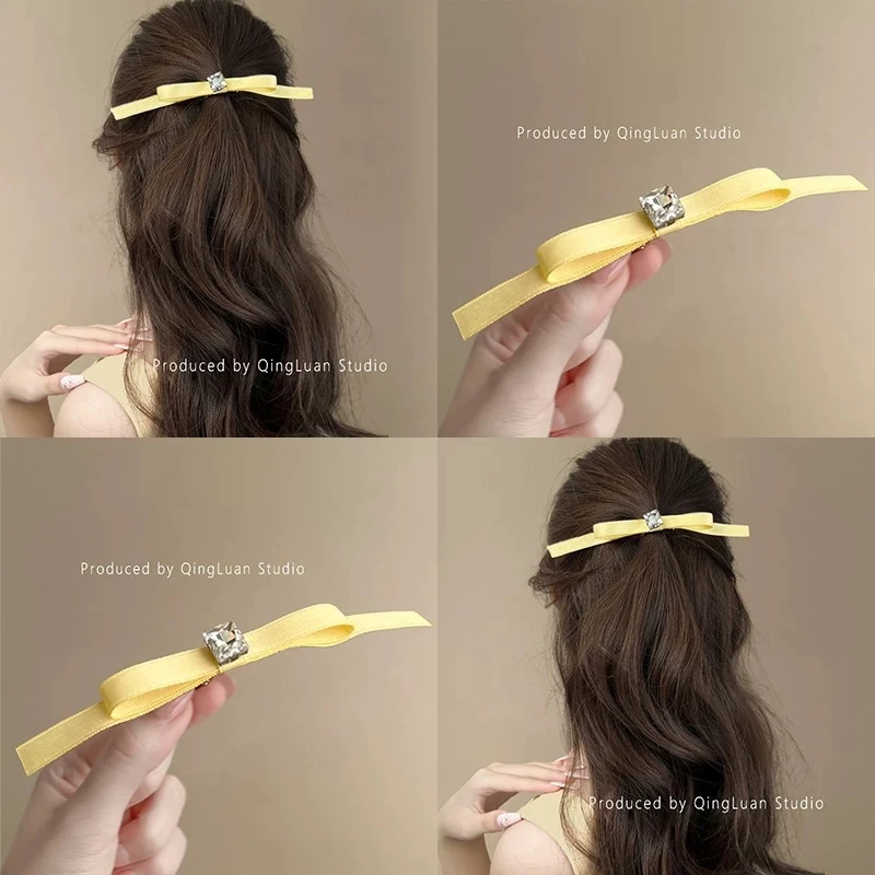 虞书欣同款皓石黄色蝴蝶结发夹2025新款洋气侧边夹子修眉刀发卡