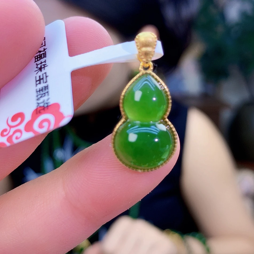 吊坠(不含链)银S925镶嵌和田玉（碧玉）吊坠