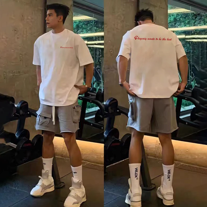 纯棉美式潮流简约字母短袖T恤男夏季宽松oversize设计感体恤上衣