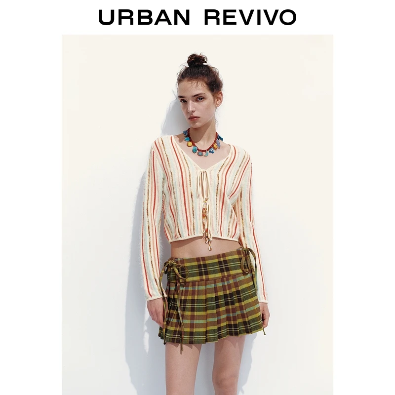 UR2026春季新款女城市度假撞色条纹针织开衫UYL950153+