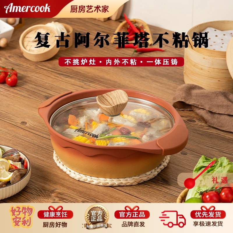 复古阿尔菲塔浅汤锅煲汤火锅煮面汤锅炖锅多炉灶通用F
