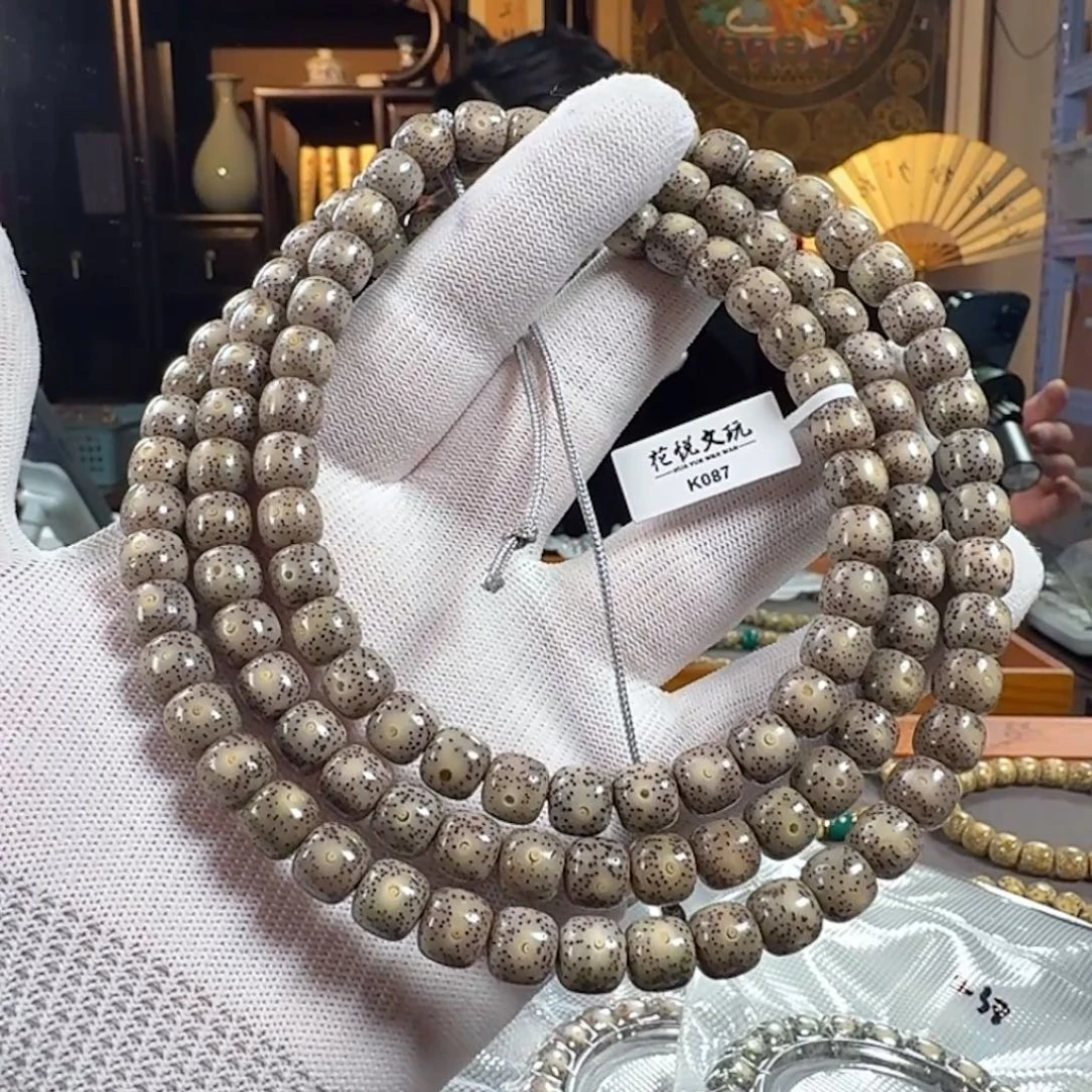 星月菩提手串9x8 糯冰奶奶灰长串 K087
