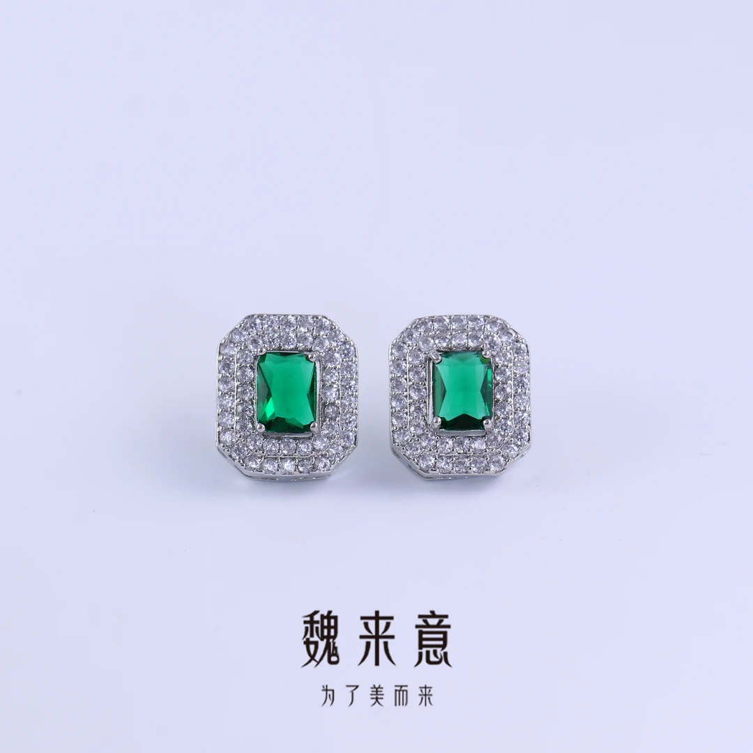 【魏来意】镀K金高火彩 木佐色豪镶耳钉（5*7mm）