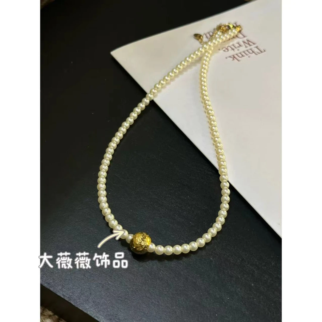 钛钢项链 碎冰冰有求必应珠珠项链-4702