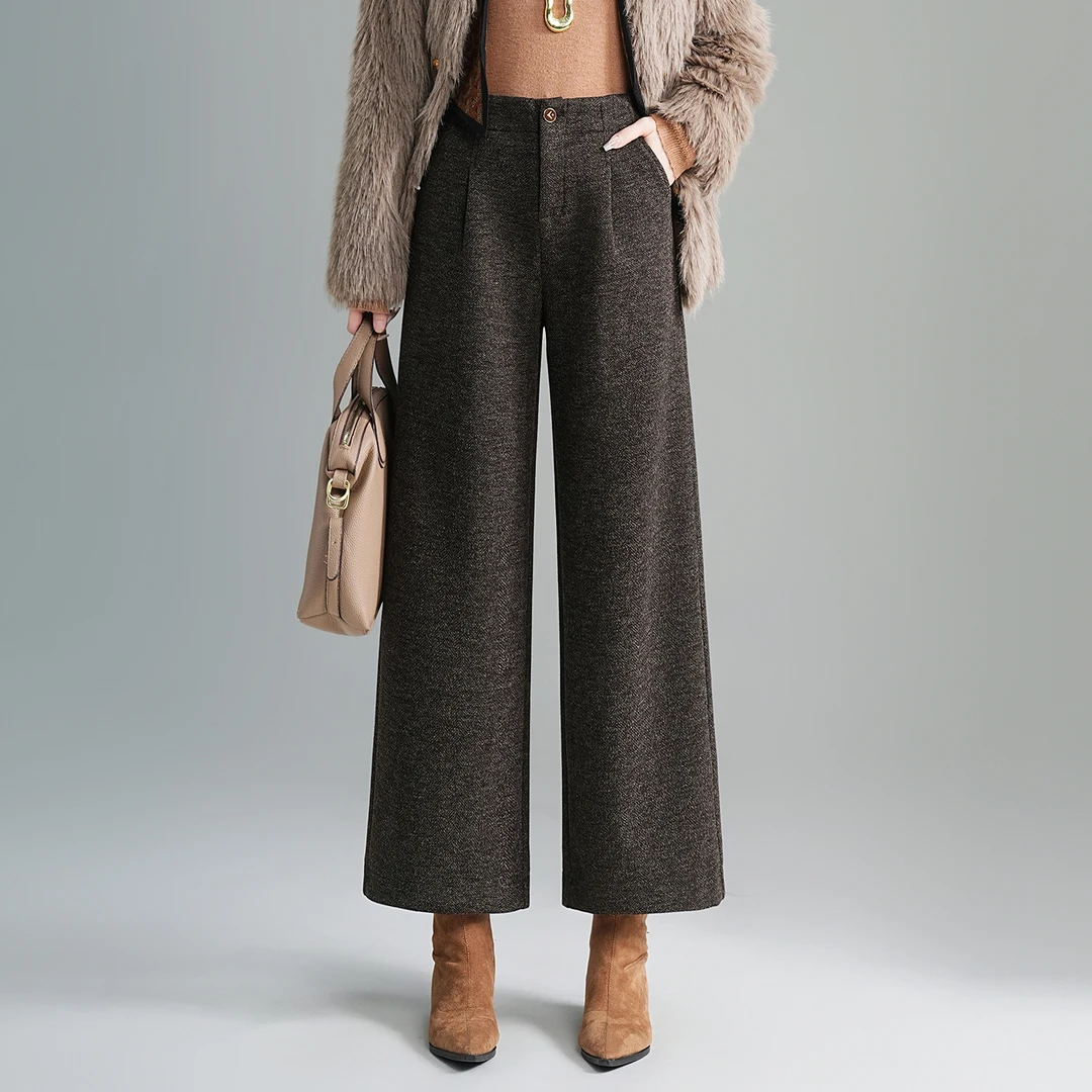 2025秋冬新款毛呢高腰连腰时尚时装直筒裤