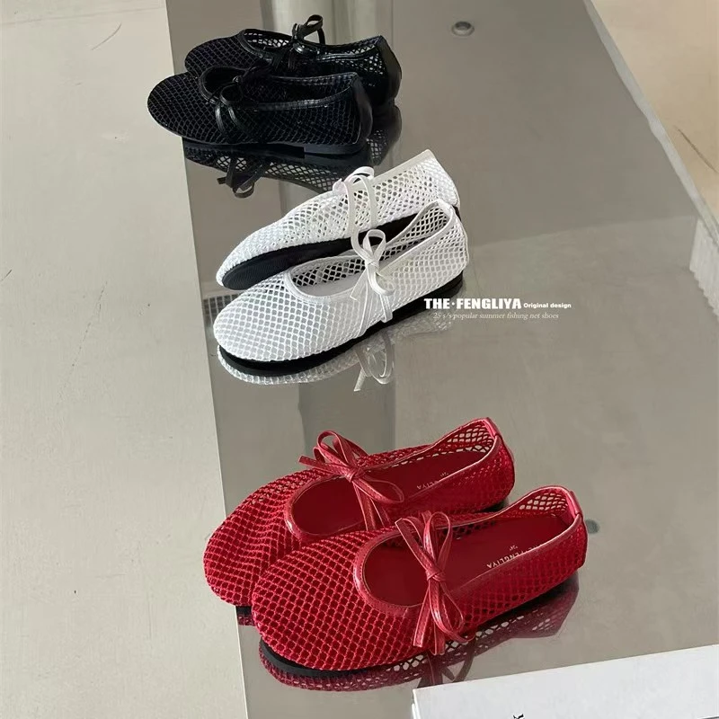 风莉平底网面镂空玛丽珍单鞋女鞋子2025新款夏季透气温柔晚晚鞋