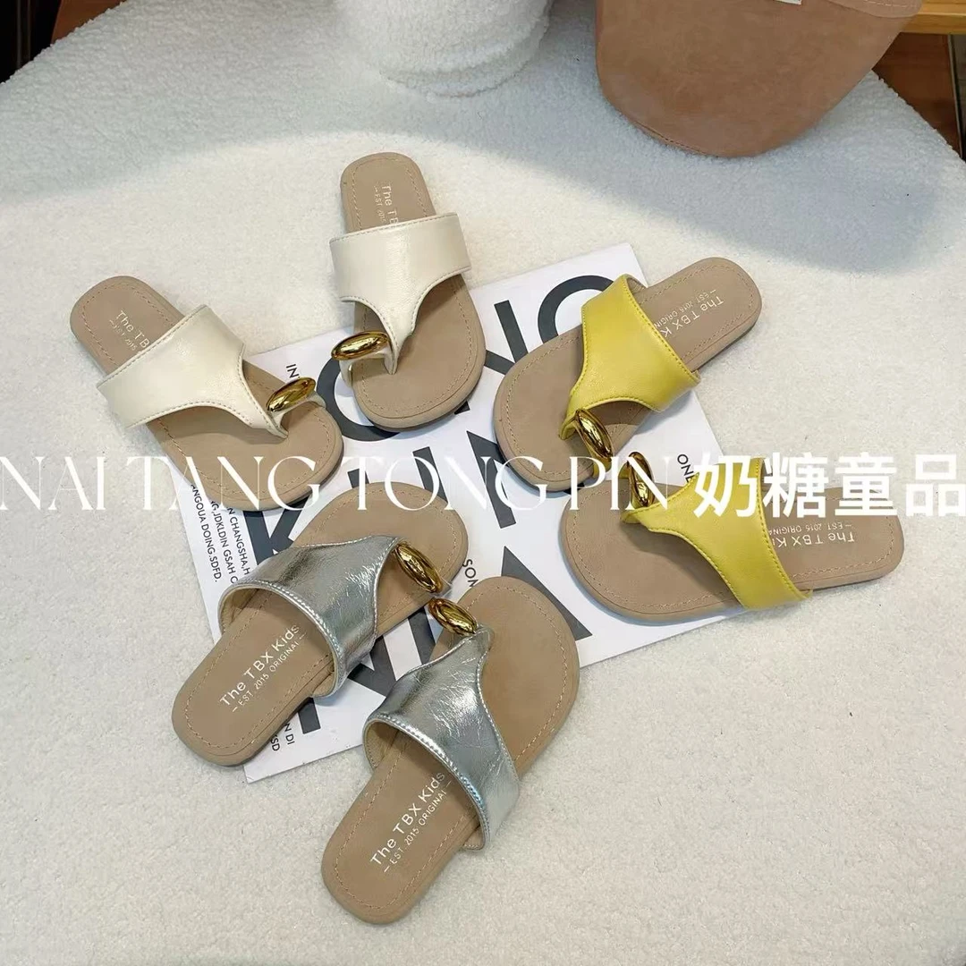 【小金豆】韩版女童休闲极简风外穿人字拖夏季时尚儿童一字软底拖鞋