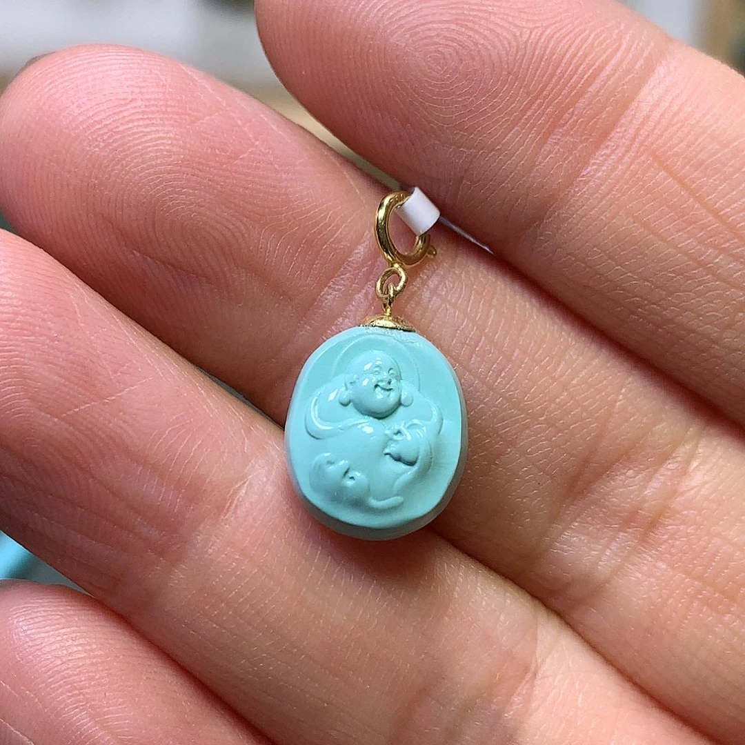 绿松石18K金镶嵌挂件