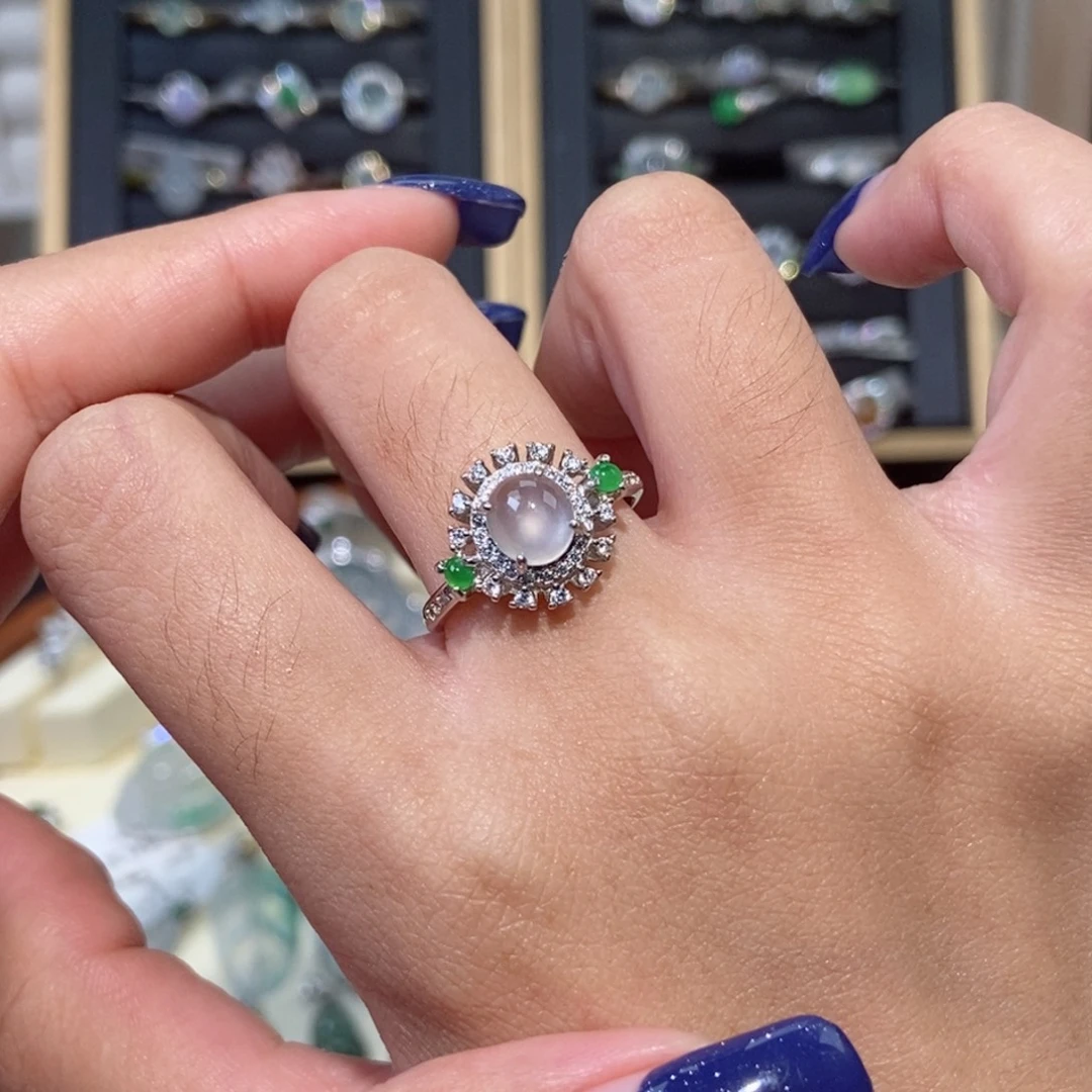 翡翠银S925镶嵌戒指纯天然缅甸翡翠A货戒指