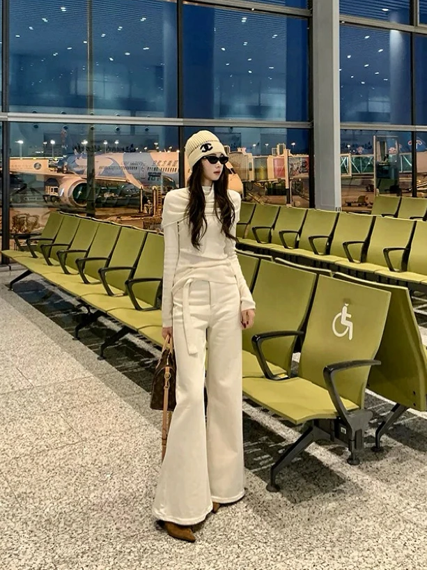 【断码现货010】白色阔腿牛仔裤春夏新款时尚腰带设计显瘦感垂感