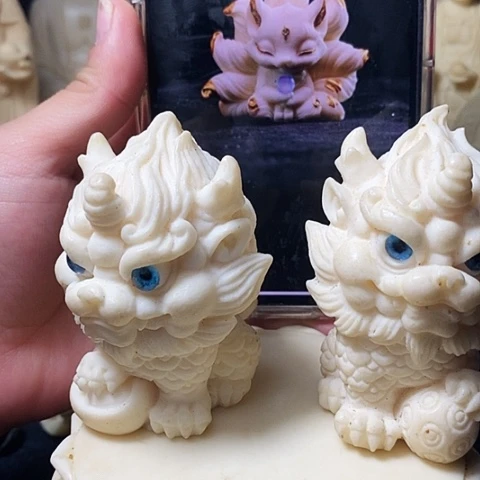 ?****?麒麟一对简便描金➕描金抱珠九尾狐