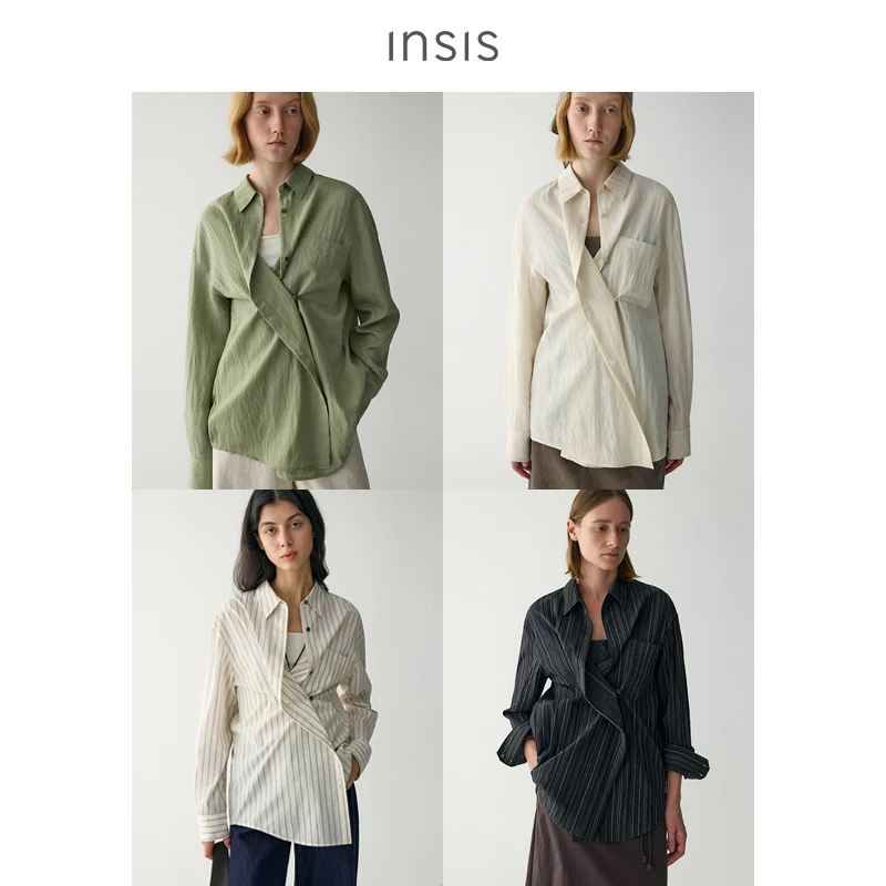 INSIS FEMME微皱肌理2025春季两穿式飘带经典基础衬衫上衣女