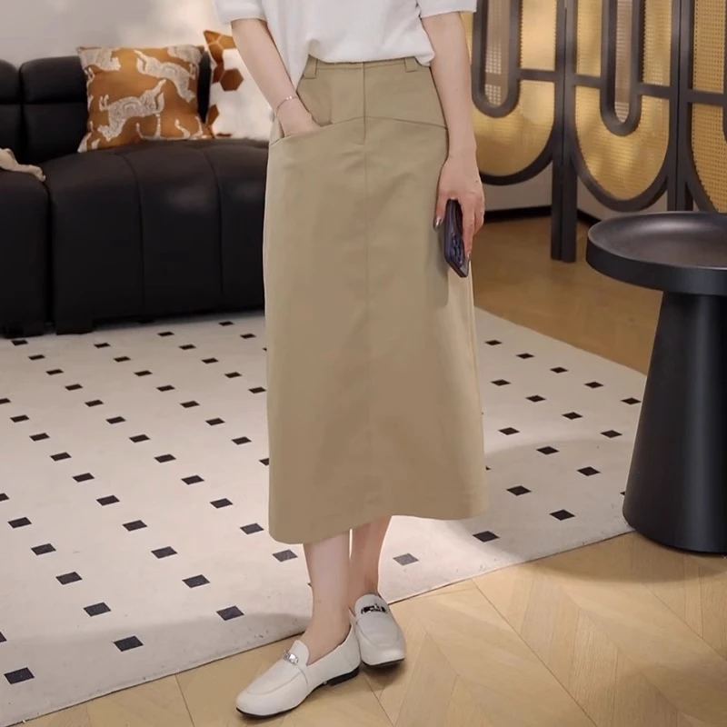 休闲抗皱舒柔特中长款半身裙女2025夏季新款a字裙西装面料包臀裙