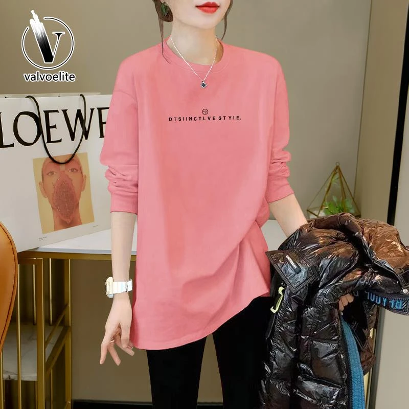 VALVOELITE春秋季新款长袖T桖士宽松叠穿遮屁中长款打底衫搭上衣