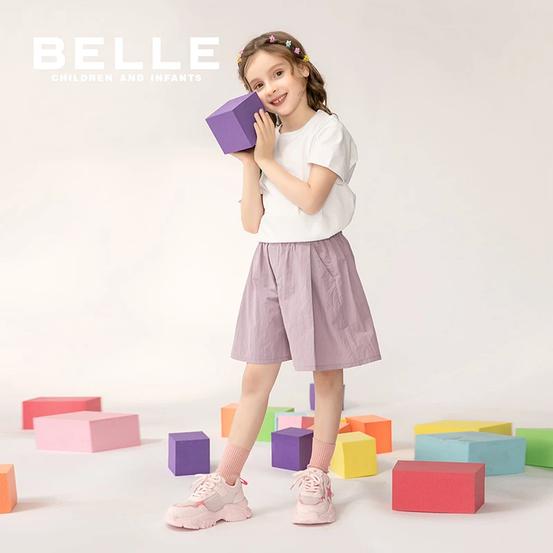 百丽儿童女童运动时尚夏季外穿阔腿宽松中大童休闲裤BB0430