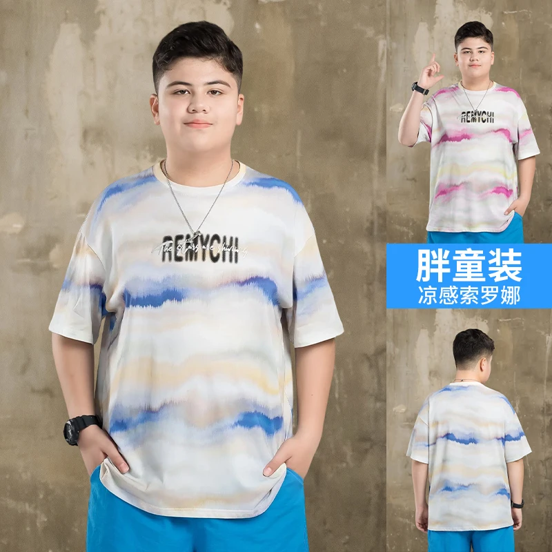 胖男童索罗娜短袖T恤中大童加肥加大凉感上衣大码童装短T宽松夏季