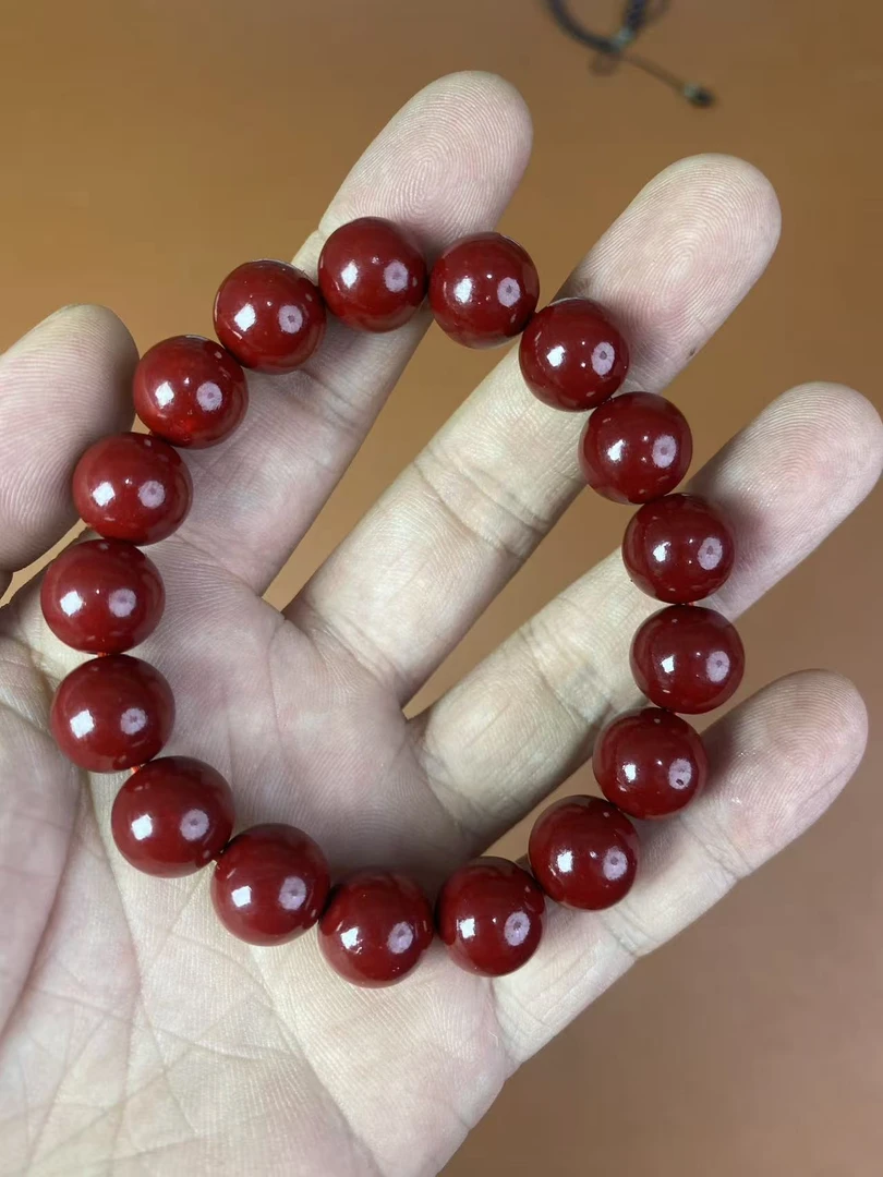 天然辰砂a70精品文玩手串无礼盒