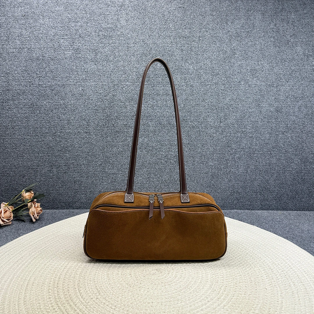 反绒牛皮保龄球包2025秋季新款女包高级时尚休闲质感单肩手提包包