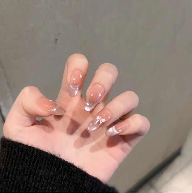 【月光蝶影】珊瑚纪显白温柔裸色猫眼蝴蝶结纯欲纯手工穿戴甲