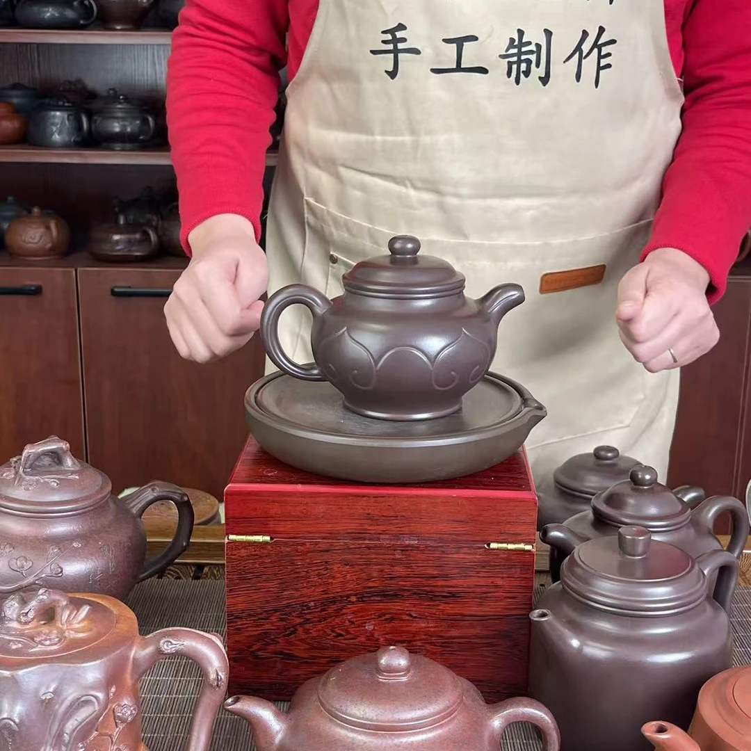 稀有油料紫茄泥如意掇枝紫砂壶